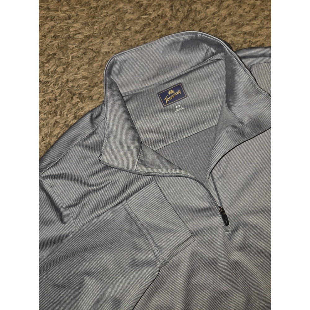 Tourney Men's M Gray Fine Micro Stripe Performance 1/4 Zip Mock Neck Pullover